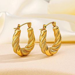 Hoop Earrings Stainless Steel Chunky For Women 18K Gold Plated Twisted Circle Jewelry Madame Gifts