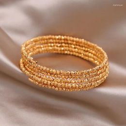 Bangle 2023 Korean Design Fashion Jewellery 18K Gold Plated Multi Layer Elastic Bead Bracelet Luxury Women's Daily Work Accessories