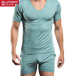 Men T Shirt Cotton Pajama Set Sleepwear Sexy Mens Underwear Tees Undershirts Tshirts Brand Casual Short Sleeve Boxers295F