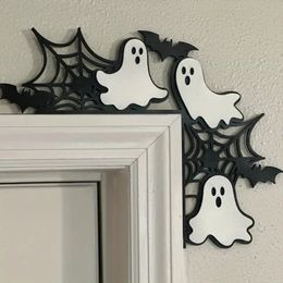 1pc Wooden Door Corner Decoration, Halloween Spooky Pumpkin Witch Ornament, Holiday Decoration Craft, For Home Room Wall Door Decor