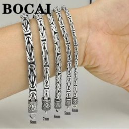 Bangle BOCAI S925 Sterling Silver Bracelets for Men Women Vintage Classic Peace Pattern 4mm 5mm 6mm 7mm 8mm Twist-chain Argentum Bangle 231013