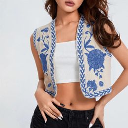 Women's Vests Women Vintage Embroidery National Ladies Sleeveless Open Shirt Blouse Casual Bohemian Comfy Daily Wear Beachwear Outfit