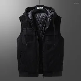 Men's Vests 2023 Autumn And Winter Youth Handsome Versatile Thickened Warm Casual Hooded Vest Trend Korean Fashion Corduroy Coat