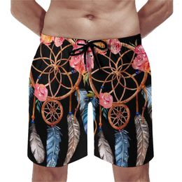 Men's Shorts Dream Catcher Board Summer Red Flower Print Surfing Beach Short Pants Men Fast Dry Vintage Large Size Swimming Trunks