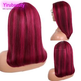 Brazilian 100% Human Hair Ombre Light Pink Dark Pink Highlight TPart Bob Wig Silky Straight 150% 180% 210% Density