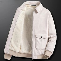 Men's Down Parkas Korean Fashion Suede Jacket Men Fleece Lined Autumn Winter Warm Casual Streetwear Clothing Plus Size Coat 231013