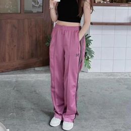 Men's Pants NEEDLES Arrival Cotton Pink Sweatpants Butterfly Embroidery Men Women Oversize Webbing Track Stripe Zipper 1:1 Trousers