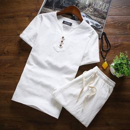 #3403 Two Piece Set T Shirt And Shorts Men Summer Casual Clothes For Plus Size 4XL 5XL Chinese Style Mens Sets Three Buttons215i