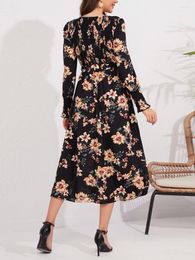 Casual Dresses Womens Vintage Elegant Floral Long Sleeve Midi Dress Boho Sexy Loose Fit Party Wedding