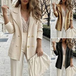 Women's Suits Women Formal Coat Stylish Double-breasted Suit Warm Mid-length Business Jacket With Turn-down Collar Loose Long