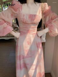 Casual Dresses Chiffon Long Sleeve Floral Midi Dress Chic French Slim Elegant Women Fashion Beach Style Office Lady