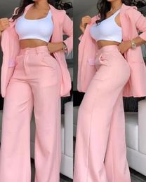 Women's Two Piece Pants Woman Elegant Blazer Sets Autumn Fashion Notched Collar Coat Pocket Design Set Work Commuting Suit 231013