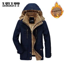 Men's Down Parkas 7XL Men Winter Warm Parkas Mens Fleece Detachable Hat Jacket Parkas Men Casual Cotton Outdoor Fur Trench Padded Jackets Coats J231014