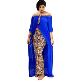 Spring Autumn Fashion Loose Leopard Women Maxi Dresses Long Split Gown Leisure Outdoor Patchwork Strapless Sexy African Dress272J
