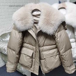 Women's Down Parkas Maomaokong loose Real Fox Fur Collar 2023 White Duck Down Jacket Women Winter Luxury Puffer Coat Oversize Feather OutwearL2310.14