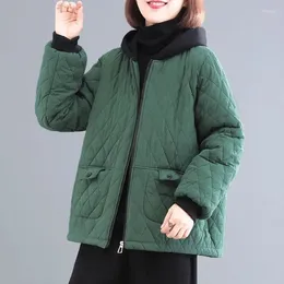 Women's Trench Coats Casual Top Large Size Loose Cotton Linen Short Coat Hooded Zipper Thickened Warm Quilted Jacket Autumn Winter Z3199