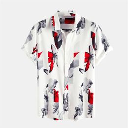 Men's T-Shirts Men Floral Shirts Slim Fit T Shirt Cotton Linen Print Short Sleeve Button Mens Fashion Blouse Top Vetement Hom289b