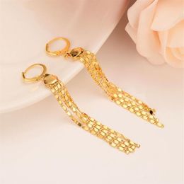 New Simple Fashion 14 k Fine Sold Yellow Gold Filled Girl Women Tall Long Size Chain Thin Earrings Party280E