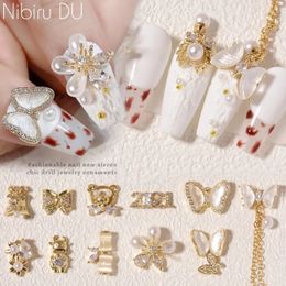 Nail Art Decorations 2pcs 3D Butterfly Flower Charms Crystal Nails Parts Accessories Decoration Manicure Beauty Tools 231013