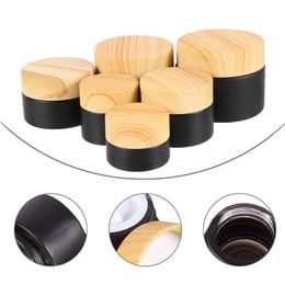 5g 10g 15g 20g 30g 50g Black Frosted Glass Cosmetic Jars Cream Bottle Packing Container with Plastic Wood Grain Cover Phbnd
