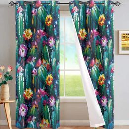 Curtain Fun Cactus Painting Drapes Blackout For Living Room Kitchen Curtains Girls Bedroom 3D Printing Decoration Soft Polyester Fabric