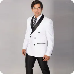 Men's Suits White Classic Wedding Pants Red Prom Groom Tuxedo Black Shawl Lapel 2Piece Slim Fit Terno Masculino Man Blazer