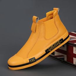 Dress Shoes Autumn Leather Casual Sneakers Men Fashion Yellow Mens High Top Moccasins Comfortable Loafers For 2023 231013