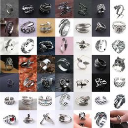 49pcs lot Men Women Band Rings Retro Stainless Steel Animal Claw Dragon Feather Adjustable Ring Hip Hop Alloy Punk Jewellery Gifts2684