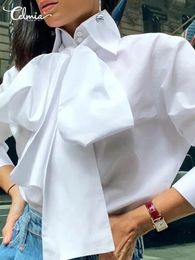 Women's Blouses Shirts Celmia Women Bow Tie Neck White 2023 Fashion Long Sleeve Chemise Casual Elegant Party Blouse Solid Blusas Tops Femininas 231013