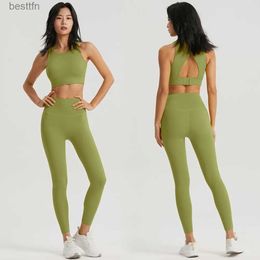 Active Sets Women Sportswear Yoga Set 2 Piece Gym Outfits Fitness Hollow Out Sports Bra and Leggings Suit Workout Clothes for Women Yoga SetL231014