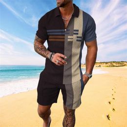 Men's Tracksuits 2023 Summer Men_s Tracksuit Polo Shirts Men 3D Printed Stripe Casual Fashion Oversized Sportswea For Shirt Set