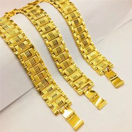 Bangle HOYON Real 24K Gold Coating Bracelet for Men Women Widen Watch Chain Bangles Pure Yellow Gold Colour Chain Collares Fine Jewellery 231013