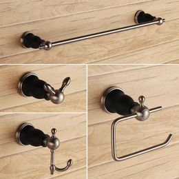 Bath Accessory Set Matte Black Brushed Brass 5 Pcs Towel Bar Rack Paper Holder Clothes Hook Robe Bathroom Hardware Accessories