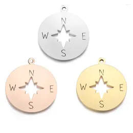 Pendant Necklaces Stainless Steel Compass Charms Rose Gold Silver Color Tiny Round Tag For DIY Necklace Findings Crafts Jewelry Making