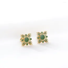 Stud Earrings 2023 Trend Green Colour Leaves Pattern For Women Girls Ethnic Style Aretes 316L Party Jewellery Boucle Oreille Femme