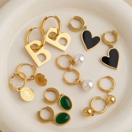 11 Designs for Options Charming Women Earrings Stainless Steel Yellow Gold Plated Heart Flower Letter Earrings for Girls Women Fas313D