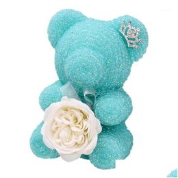 Decorative Flowers Wreaths Crystal Diamond Rose Bear With Emated Soap Flower And Crown Birthday Party Valentines Day Gift Drop Deliver Dhcxa