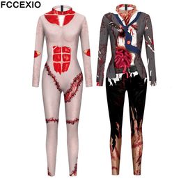 Women's Jumpsuits Rompers FCCEXIO Cosplay Costumes Terrorist zombies Print Women Adult Jumpsuit Bodysuit Long Sleeve Carnival Party Fancy Halloween 231013