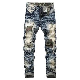 Idopy Fashion Mens Straight Fit Jeans Vintage Washed Camo Patchwork Denim Pants Hip Hop Ripped Jean Trousers For Men289z
