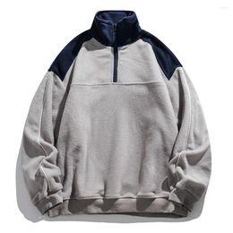 Men's Hoodies 2023 Autumn Polar Fleece Contrast Sweatshirts For Men Streetwear Patchwork Zipper Half Open Pullover Sweat Shirt Male Clothing