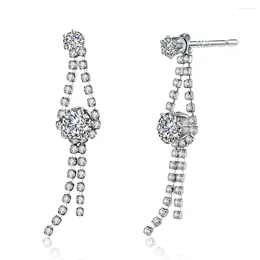 Dangle Earrings Arrival Double CZ Crystal Tassel 925 Steling-Silver Needle-Jewelry Drop For Women Piercing Wedding Jewellery