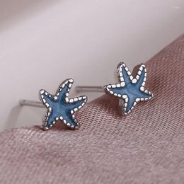 Stud Earrings Oil Drop Glazed Blue Star Girls 2023 Cute Student Little Starfish Small Gift For Love Fashion Accessories