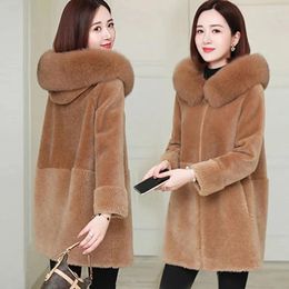 Women's Fur Winter Faux Lamb Coat Korean Loose Medium Length Hooded Jacket Female Warm Thicken Parkas Overcoat Casual Wear