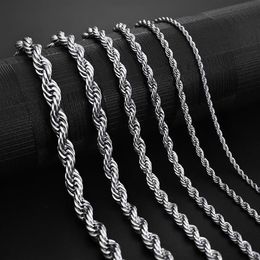 Stainless Steel Rope Chain Necklace 2-5mm Never Fade Waterproof Choker Necklaces Men Women Hip Hop Jewellery 316L Silver Chain216p