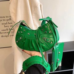 Rivet Heavy Industry Pleated Dumpling Bun 2023 New Personalised INS Fashion One Shoulder Underarm Feeling Trendy Crossbody Bag