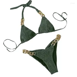 Women's Swimwear Women Bikini Sleeveless Hanging Neck Bra Swimming Summer Beach Low Waist Thong