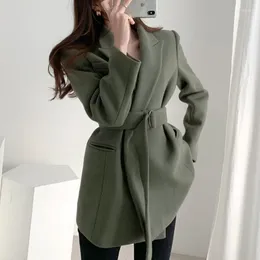 Women's Suits UNXX Korean Chic Autumn Winter Elegant Lapel Design Slimming Double Pockets Warm Wool Blazer Coat With Waist Belt Women Lady