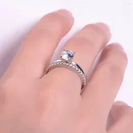 Cluster Rings GEM'S BALLET 925 Sterling Silver Round Moissanite 0.5Ct 5mm EF Colour Solitaire Set For Women Wedding Fine Jewellery