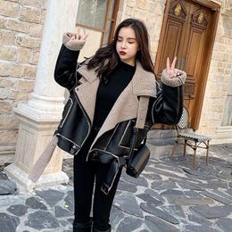 Women's Fur Autumn Winter Faux Crop Coat Zipper Streetwear High Waist Furry Polo Collar Jacket Artificial Fuzzy Short Outwear T117