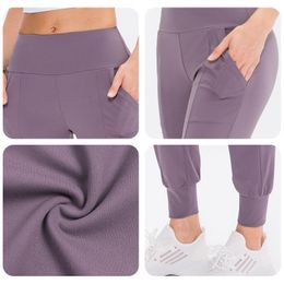 lululemen womens Women Jogging Yoga Pants Pocket Fitness Leggings Soft High Waist Hip Lift Elastic Casual Pants Drawstring Legs Sweatpants